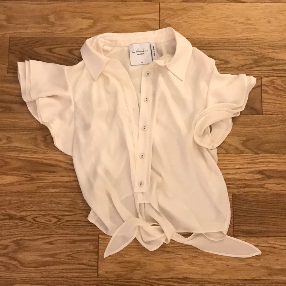 L’academie white silk top